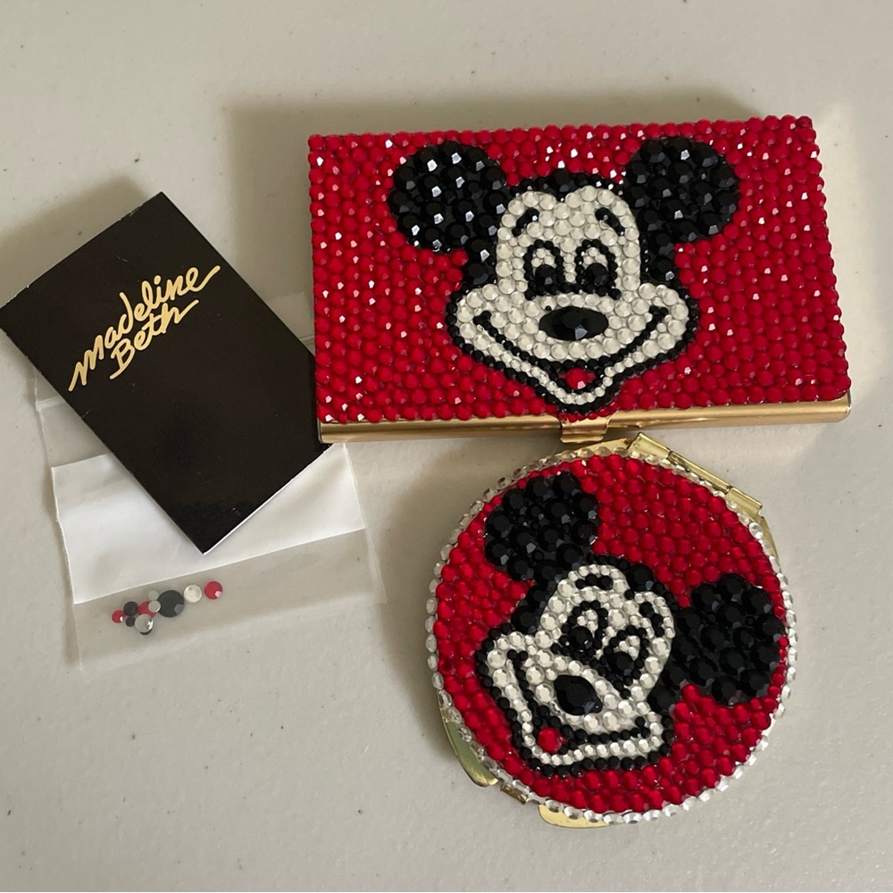 Madeline Beth Mickey Mouse Beaded Business Card Holder & Compact Mirror Set